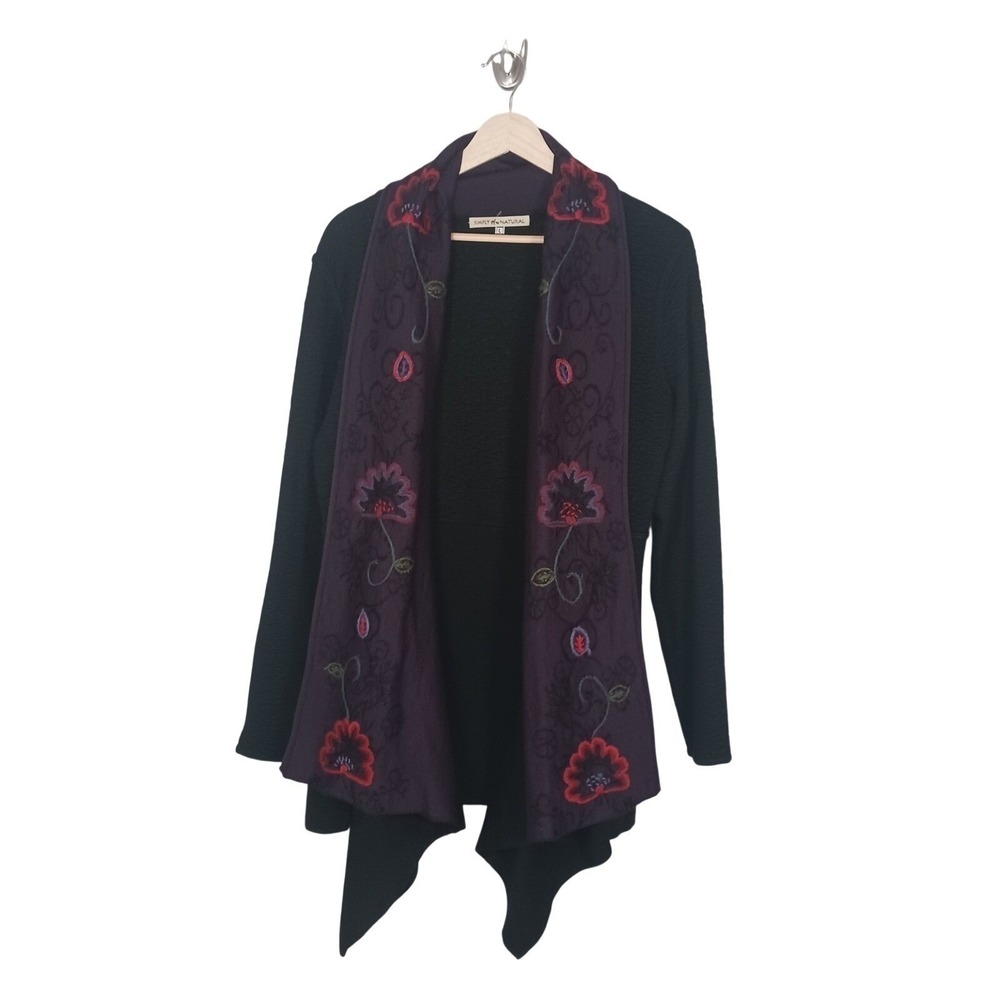 Simply Natural Alpaca Blend Embroidered Cardigan Women's L Asymmetrical Peru - Picture 2 of 8